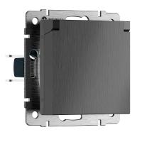 Розетка влагозащищенная с заземлением с защитной крышкой и шторками Werkel N графит рифленый W1171204 4690389213076