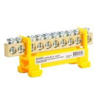 Шина "PE" на изоляторе Stekker 6*9 тип "стойка" на DIN-рейку 10 выводов, желтый, LD556-69-10 49563