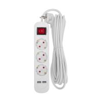 Удлинитель STANDARD 3 гнезда, 5м, 3х1,0мм?, с/з, с выключателем, 2 USB, белый REXANT 13-4017