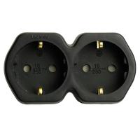 Разветвитель сетевой 2-местный с/з Stekker ADP16-12-21, 250V,16A, ABS огнеустойчивый пластик, черный 50107