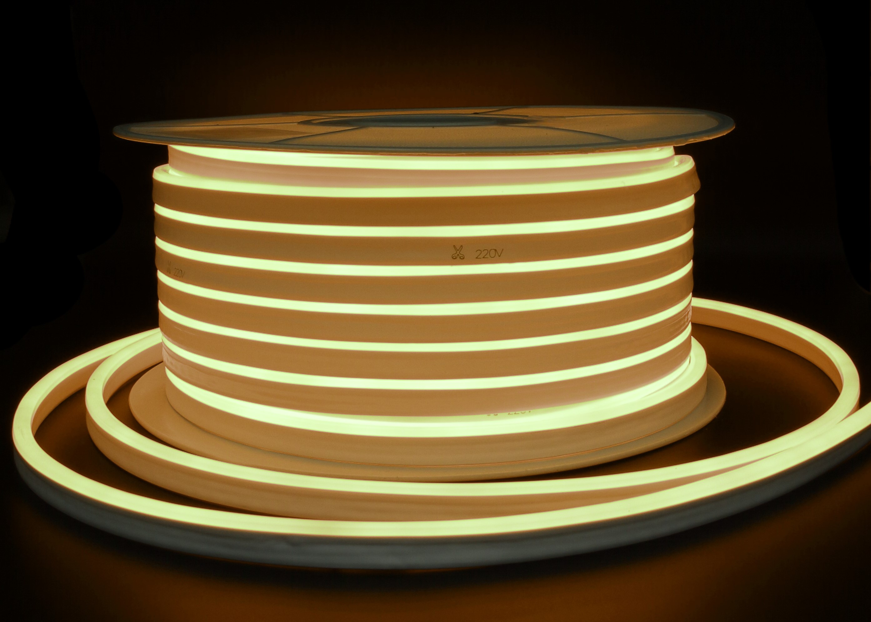 Гибкий неон SMD2835, 120led/m, 220V, 8х16мм теплый белый 3000K