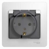 Розетка 2К+З Systeme Electric Glossa 16A 250V со шторками и крышкой белая GSL000146