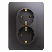 Розетка двойная 2К+З Systeme Electric Glossa 16A 250V графит GSL001324