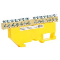 Шина"PE" на изоляторе Stekker 6*9 на DIN-рейку 14 выводов, желтый, LD555-69-14 49549