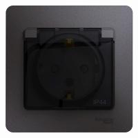 Розетка 2К+З Systeme Electric Glossa 16A 250V со шторками и крышкой графит GSL001348