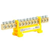 Шина "PE" на изоляторе Stekker 6*9 тип "стойка" на DIN-рейку 14 выводов, желтый, LD556-69-14 49565