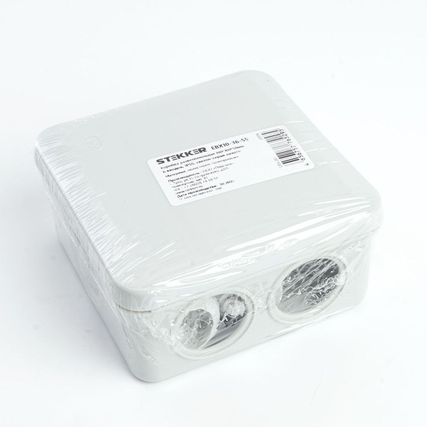 Коробка разветвительная Stekker EBX10-36-55, 100*100*50мм, 6 вводов, IP55, светло-серая (GE41255) 39998