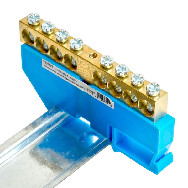 Шина"N" на изоляторе Stekker 8*12 на DIN-рейку 8 выводов, синий, LD555-812-8 49539