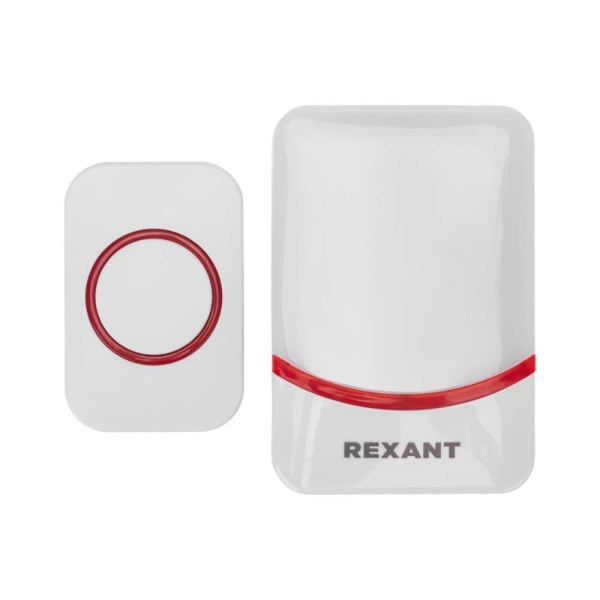 Беспроводной дверной звонок c цифровым кодированием переливающийся 38 мелодий 150м IP44 (белый/красный) REXANT 73-0016