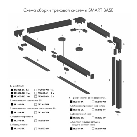Подвод питания для шинопровода Denkirs Smart Base TR2100-BK