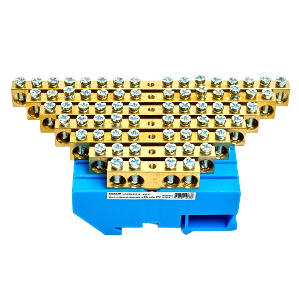 Шина"N" на изоляторе Stekker 8*12 на DIN-рейку 6 выводов, синий, LD555-812-6 49538