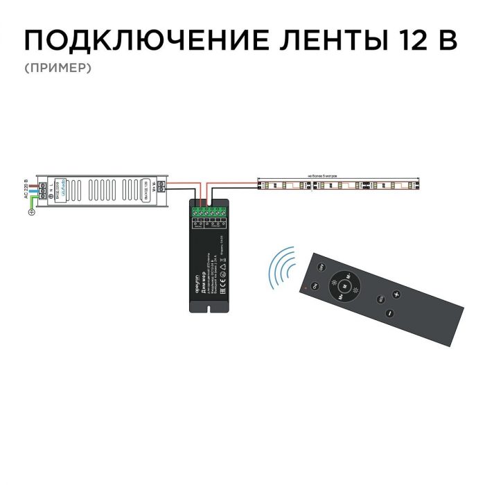 Диммер для монохромной светодиодной ленты Apeyron с пультом 12/24V 04-38 — изображение 2