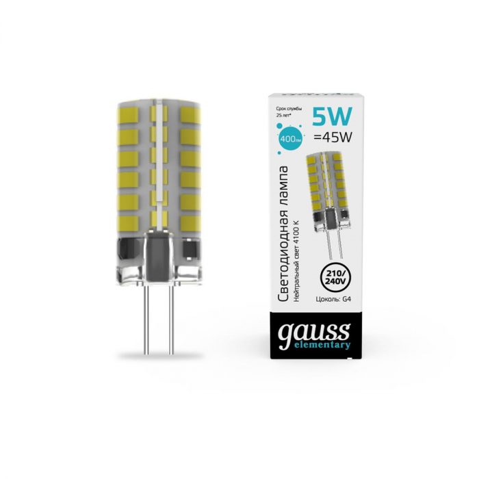 Лампа cветодиодная Gauss G4 5W 4100K прозрачная 18025 — изображение 2