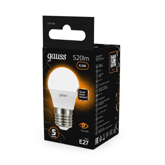 Лампа светодиодная Gauss E27 6.5W 3000K матовая 105102107 — изображение 6