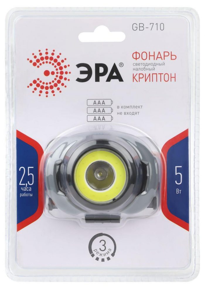 Налобный светодиодный фонарь ЭРА Пиранья от батареек 43х43х68 310 лм GB-710 Б0052752 — изображение 4