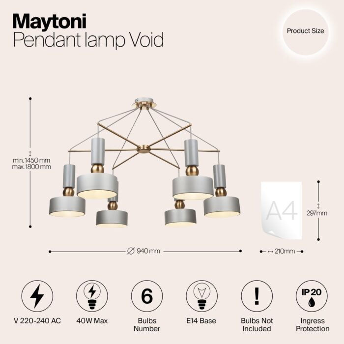 Подвесная люстра Maytoni Void MOD030PL-06GR — изображение 2