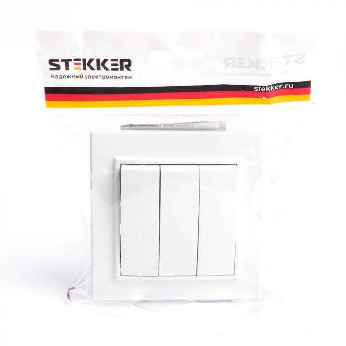 Выключатель трехклавишный Stekker Эрна белый PSW10-9007-01 39922 — изображение 3