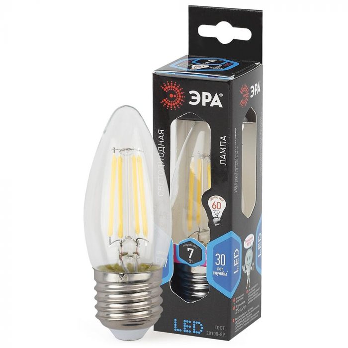 Лампа светодиодная филаментная ЭРА E27 7W 4000K прозрачная F-LED B35-7W-840-E27 Б0027951 — изображение 2