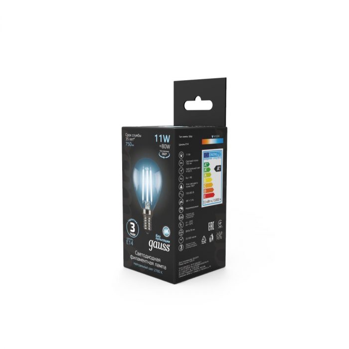 Лампа светодиодная филаментная Gauss E14 11W 4100К прозрачная 105801211 — изображение 5