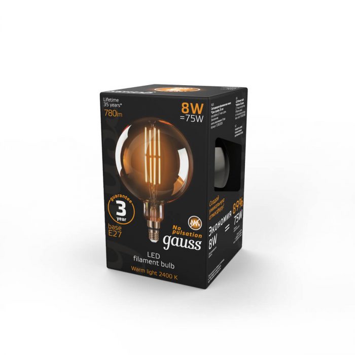 Лампа светодиодная филаментная Gauss E27 8W 2400K золотая 153802008 — изображение 4