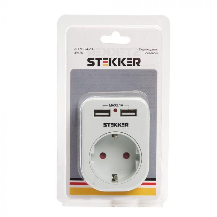 Переходник сетевой с 2хUSB Stekker 1гн с/з ADP16-24-20 39626 — изображение 3