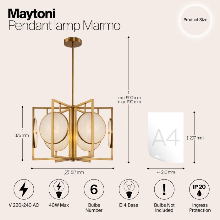 Подвесная люстра Maytoni Marmo MOD099PL-06G — изображение 2