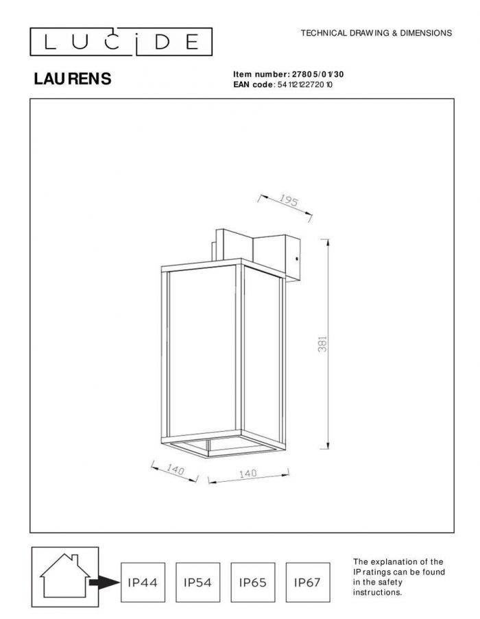 Уличный настенный светильник Lucide Laurens 27805/01/30 — изображение 2