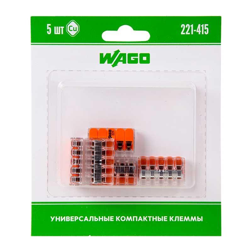 221-415 Универсальная компактная клемма 5-контактная до 4,0 мм? (5 шт/уп) WAGO 07-5165-05