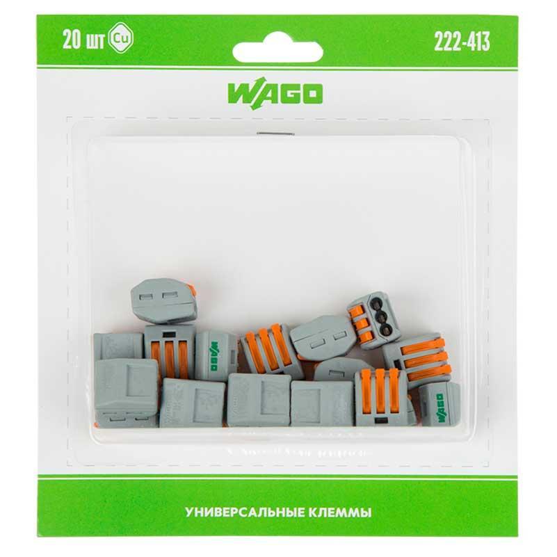 222-413 Универсальная клемма, 3-проводная, серая (0,08-2,5/4 мм?) (20 шт/уп) WAGO 07-5153-20