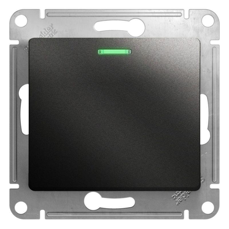 Переключатель одноклавишный проходной Systeme Electric Glossa 10A 250V с подсветкой антрацит GSL000763