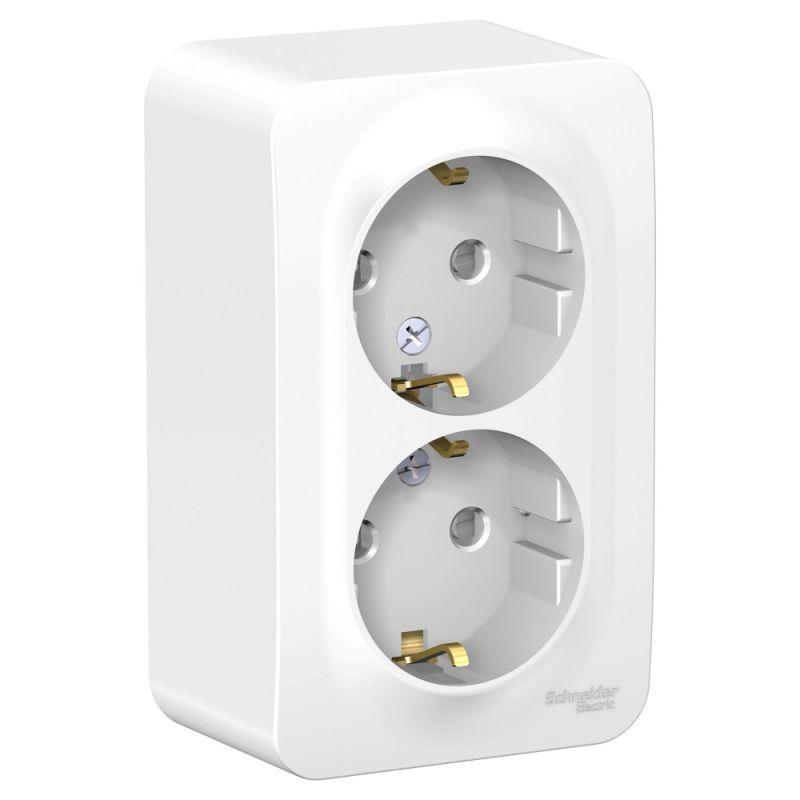 Розетка двойная 2К+З Systeme Electric Blanca 16A 250V со шторками белая BLNRA011201