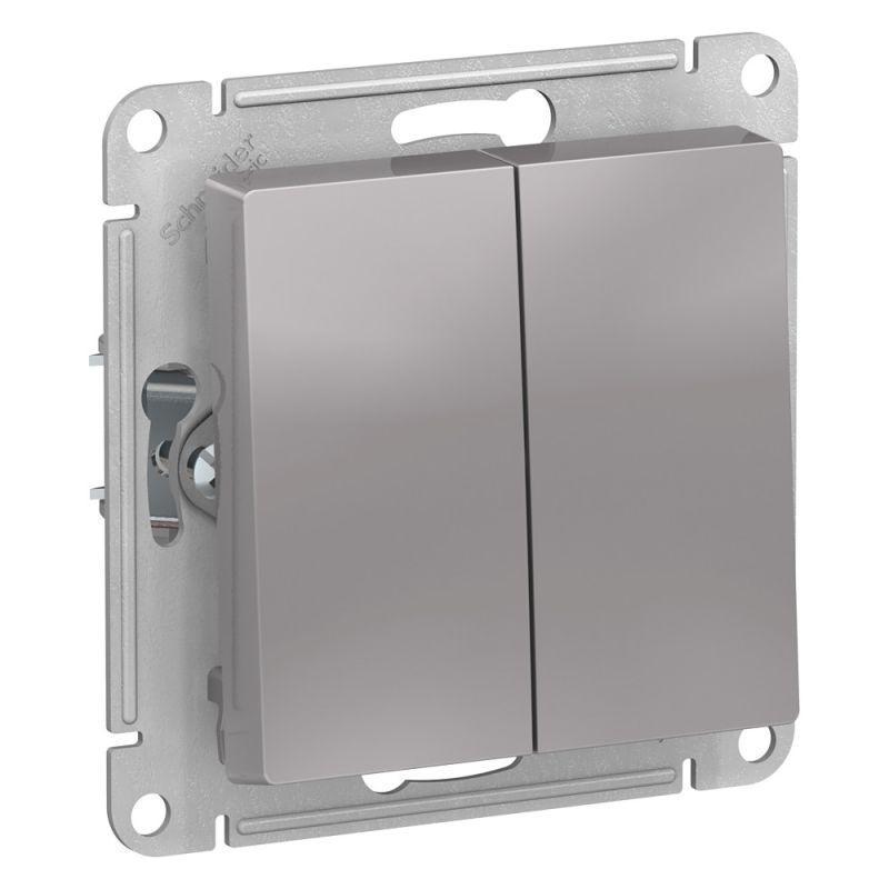 Выключатель двухклавишный Systeme Electric AtlasDesign 10A 250V алюминий ATN000351