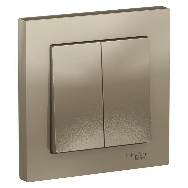 Выключатель двухклавишный Systeme Electric AtlasDesign 10A 250V шампань ATN000552