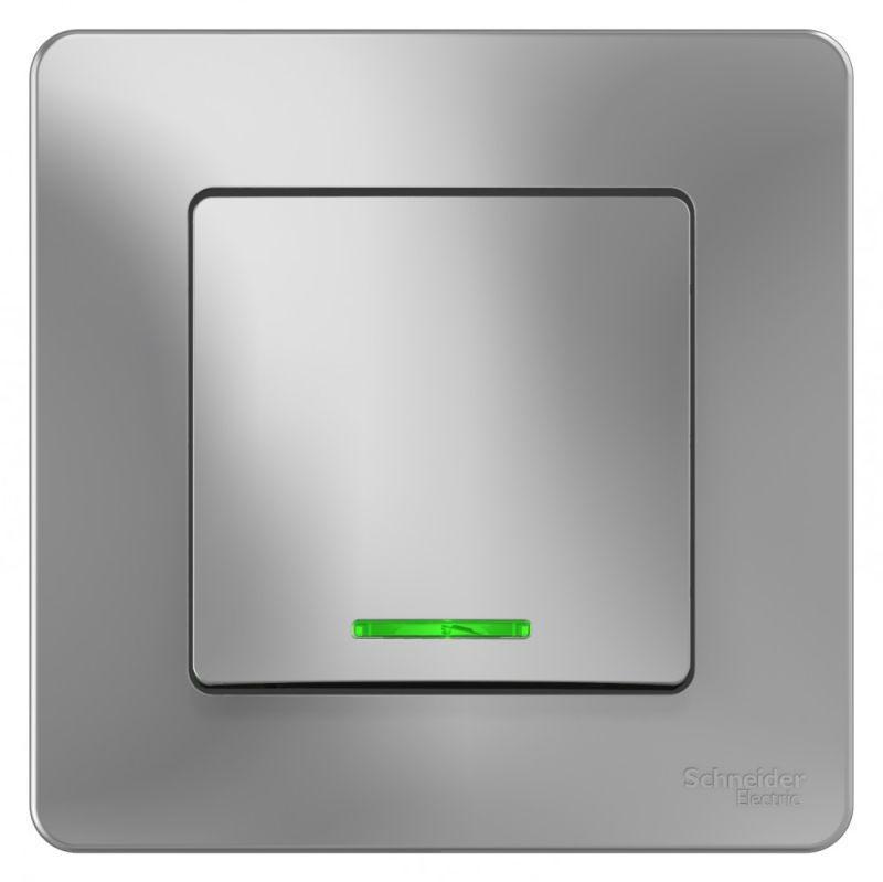 Выключатель одноклавишный Systeme Electric Blanca 10A 250V с подсветкой алюминий BLNVS010113