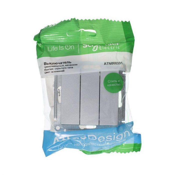 Выключатель трехклавишный Systeme Electric AtlasDesign 10A 250V алюминий ATN000331