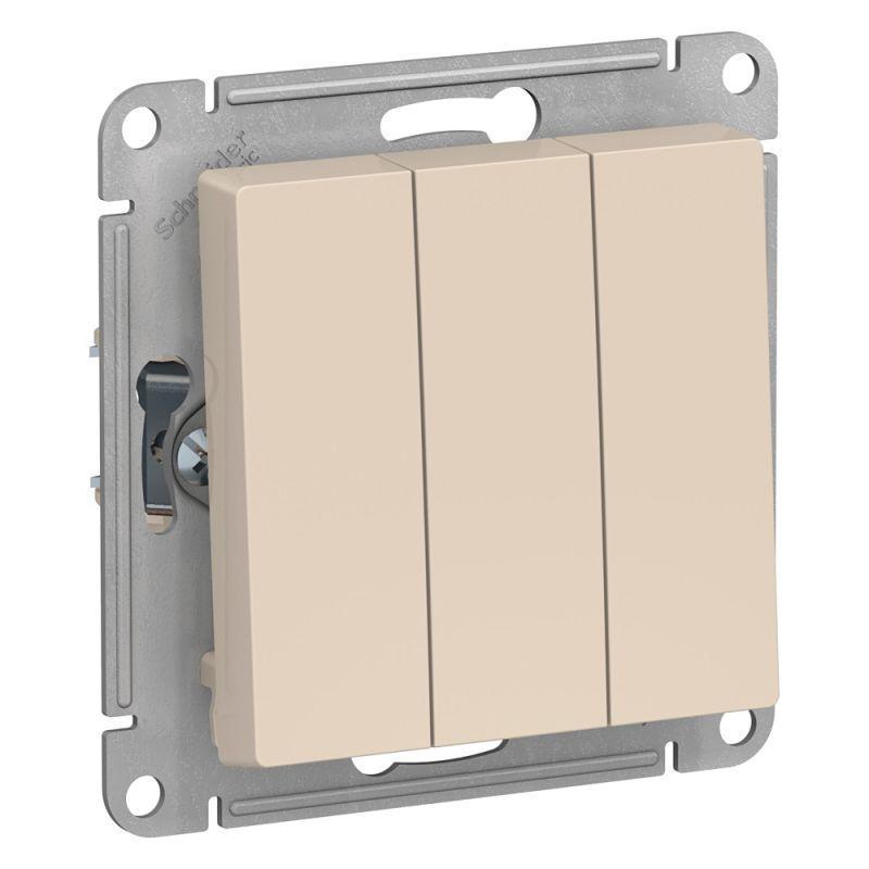 Выключатель трехклавишный Systeme Electric AtlasDesign 10A 250V бежевый ATN000231