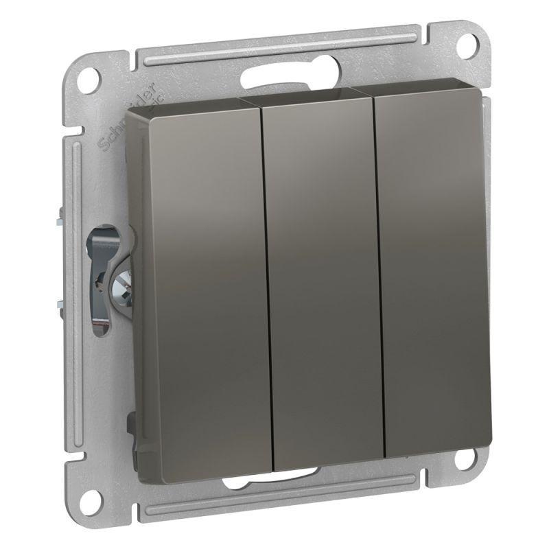 Выключатель трехклавишный Systeme Electric AtlasDesign 10A 250V сталь ATN000931