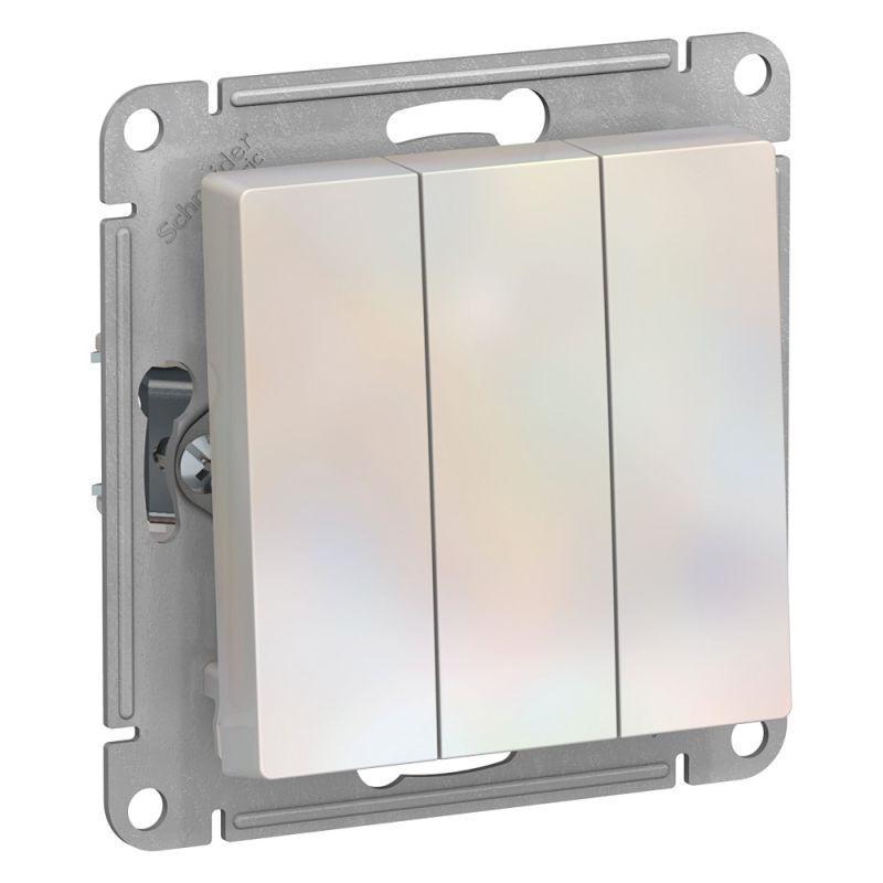 Выключатель трехклавишный Systeme Electric AtlasDesign 10A 250V жемчужный ATN000431